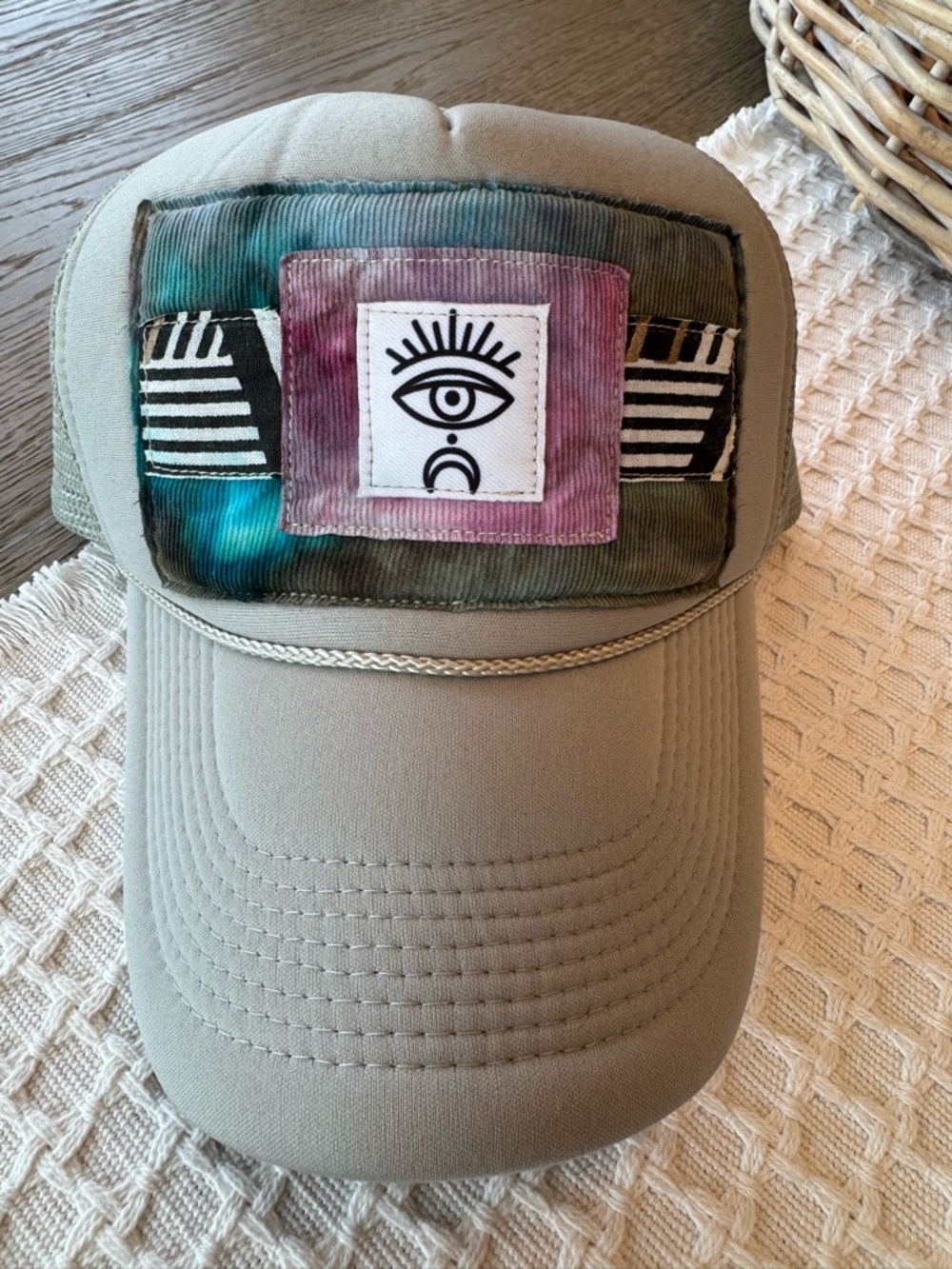 HEC Studio Gray Trucker Hat with Evileye  Design Patch for good vibes!
